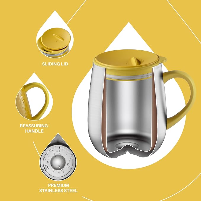 Ideus 16 oz Insulated Coffee Mug with Handle and Lid, Double Wall Stainless Steel Vacuum Thermal Coffee Mug, Travel Coffee Cup Thermal Cup for Home and Office, Leopard Yellow - Image 3