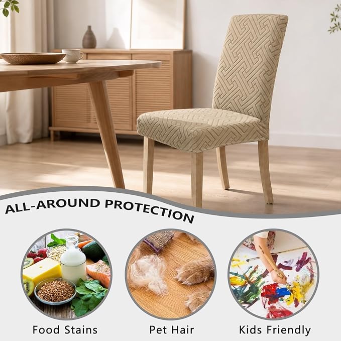 Promindfly Dining Chair Covers, 3D Jacquard Fabric Chair Covers for Dining Room, Anti-Scratch Chair Covers Set of 6, Stretch Washable Dining Chair Covers for Kitchen, Hotel - Image 4