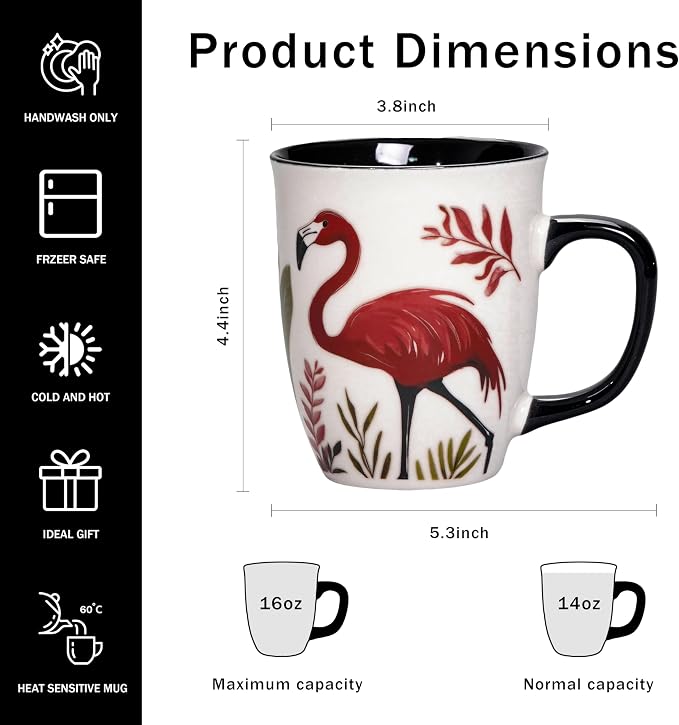 Ceramic Flamingo Coffee Mug - 16oz Color Changing Mug, Large Coffee Mugs for Hot Cocoa Tea, Pink Flamingo Gifts for Women, Valentine's Day Gifts for Girlfriend Wife - Image 3