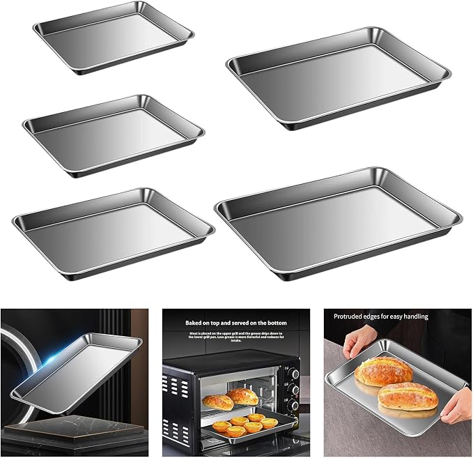 304 Stainless Steel Flat Bottom Oven Tray with Even Heat Distribution Practical Baking Pan for Pastries and Breads Stainless Steel Cookie Sheet - Image 2