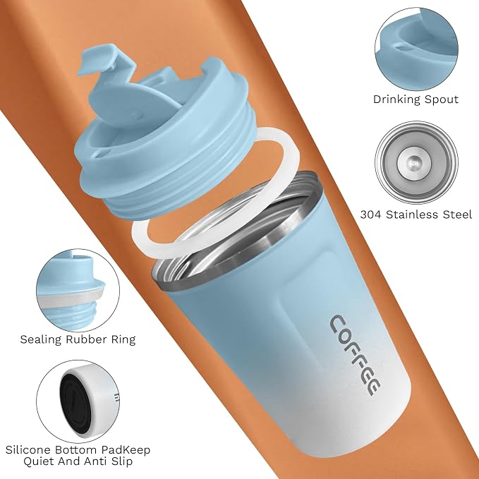 SPLMIFA Travel Coffee Mug Leak-Proof, Reusable Coffee Cups with Lids, Stainless Steel Vacuum Insulated Coffee Tumblers, Thermal Insulation Cup for Men and Women Hot & Cold Drinks(2nd-Blue White, 17OZ) - Image 4