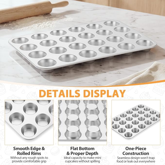 TeamFar Mini Muffin Pan, Stainless Steel 24-Cup Muffin Tin for Baking- 1PC | Small Cupcake Pan Tray for Egg Bites Mini Cakes Quiches, Brunches Parties Birthday Treats, Healthy & Sturdy, Dishwasher Safe - Image 3