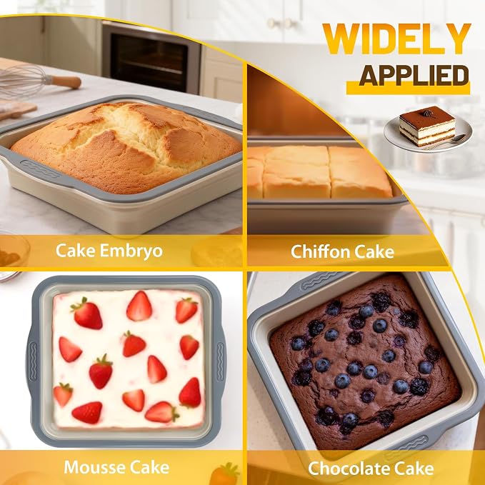 7x7 Silicone Square Cake Pan with Metal Reinforced Edge, Nonstick Brownie Baking Pan, BPA Free, Oven Safe Flexible Silicone Mold, Suitable for Making Cakes, Brownies, Bread, Pie, Lasagna - Image 6