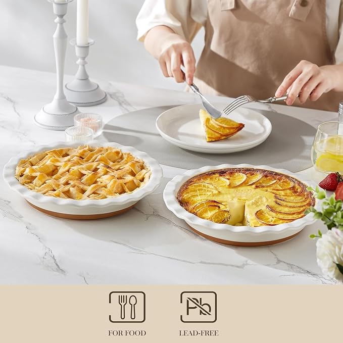 9" Ceramic Pie Pan for Baking,2 Pack Round Baking Dish with Soft Wave Edge | Non Stick Pie Plate for Apple Pie, Quiche, Pot Pies, Tart - Image 3
