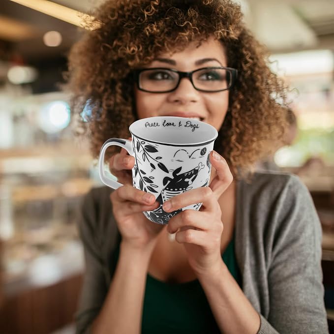 Karma Gifts 16 oz Black and White Boho Mug Dog - Cute Coffee and Tea Mug - Ceramic Coffee Mugs for Women and Men - Image 6