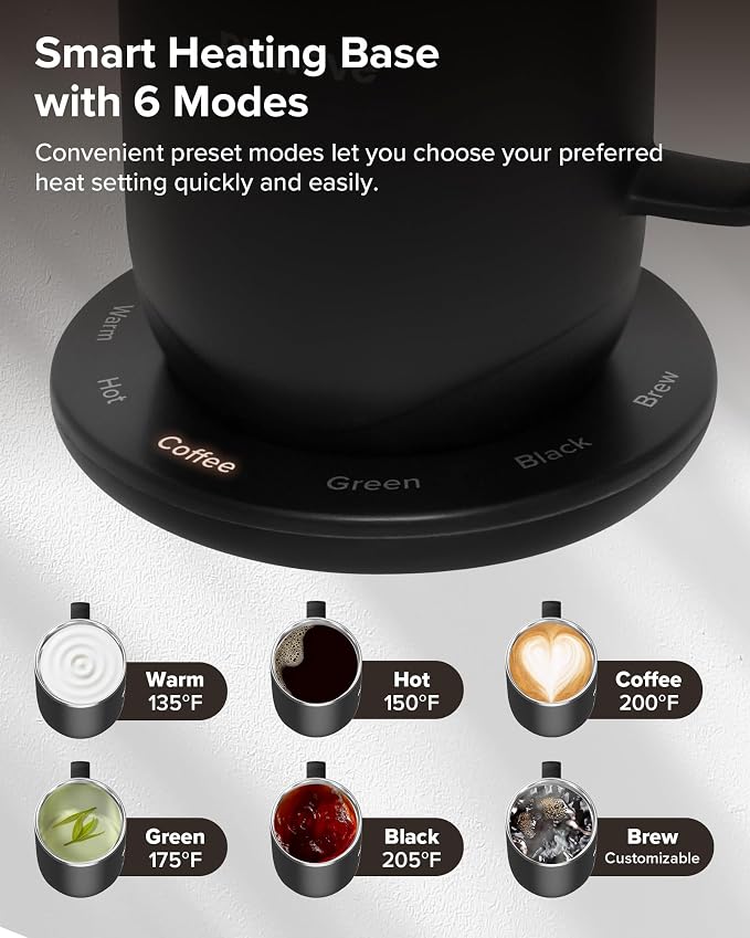 Nuwave Self-Heating Coffee Mug with Charging Base, 16oz, 45201BV02 | Heated Coffee Cup, 5Hr Cordless Runtime, LED Touch Controls, Adjustable Brew Settings, Includes Stainless Steel Filter - Image 7
