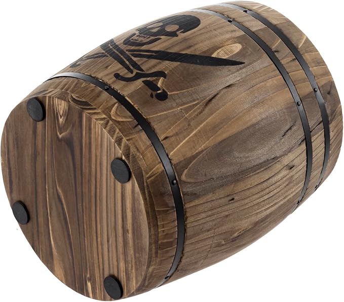 MyGift Pirate Rum Cask Utensil Crock, Rustic Burnt Wood Kitchen Holder | Bring pirate-inspired charm to the kitchen with a rustic burnt wood rum cask utensil crock featuring a skull and cutlass - Image 7