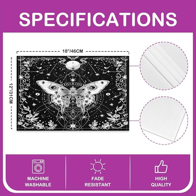 Feelyou Sun Moon Placemats Set of 4 18"x12" Bohemian Moth Placemat for Kitchen Dining Table Decor Indoor Outdoor for Kids Teens Adults Galaxy Astrology Space Table Place Mats, Death Moth - Image 4
