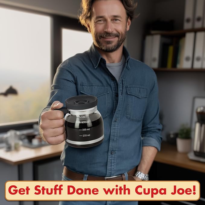 Cupa Joe Coffee Mug – 20oz Borosilicate Glass Diner Pot Mug with Spill-Proof Lid – Funny Novelty Gift for Coffee Lovers, Dads, Office, Travel & More | Borosilicate Glass, Hot & Cold Safe, Fits Most Car Cup Holders, Viral Gag Gift for Coffee Lovers, Dad... - Image 4