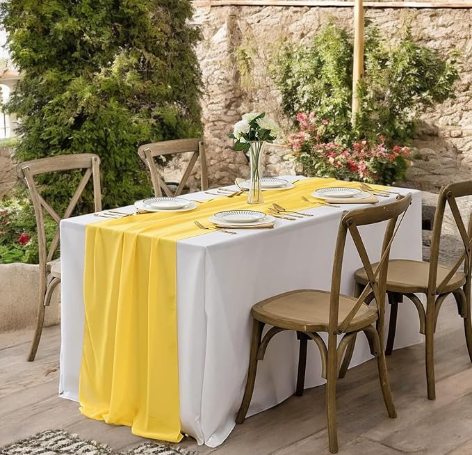 Pack of 2 | Yellow | 10ft Chiffon Table Runner 29x120 Inches Long Romantic Rustic Sheer Gauze Runner for Wedding Bridal Shower Birthday Banquets Engagement Spring Easter Boho Decorations - Image 6