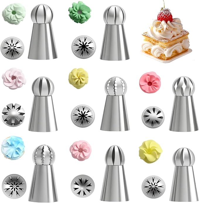 Cake Decor Piping Tips, 22 Sets of Stainless Steel Floral Piping Set, Large Sized Variety Styles Cake Decorating Gadgets, Suitable for Baking Enthusiasts (1)