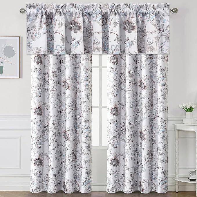 H.VERSAILTEX Blackout Curtain Valances for Kitchen Window/Living Room/Bathroom Privacy Added Rod Pocket Home Decoration Winow Valance, 52" W x 18" L, Floral in Brown and Soft Teal - Image 8