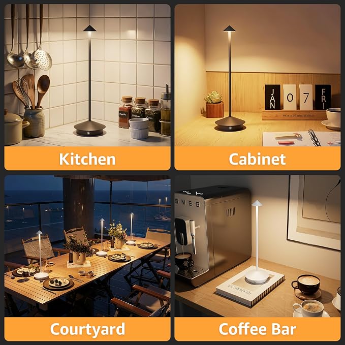 Cordless LED Table Lamps,Portable Battery Desk Lamp,2 Pack,Black | 6000mAh Rechargeable,3000K/4500K/6000K Touch Stepless Dimming,Aluminum IP54 Waterproof Wireless Lighting for Outdoor/Indoor - Image 4