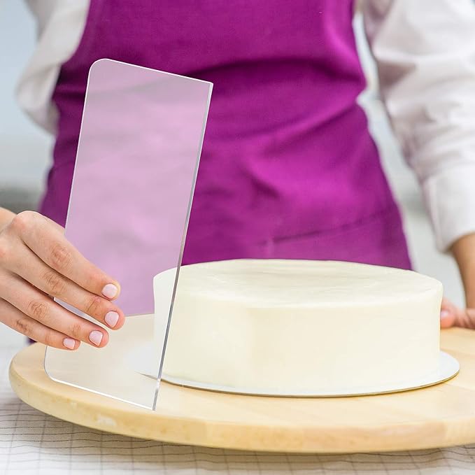 Patelai 2 Pcs Clear Cake Scraper Acrylic Cake Smoother Scraper Large Icing Frosting Buttercream Edge Smoother for Kitchen Baking DIY Decorating Mousse Butter Cream Pastry(12 Inch)