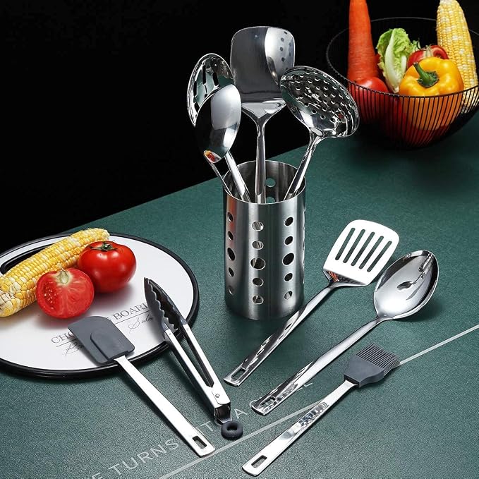 Stainless Steel Cooking Utensils Set, Berglander 13 Pieces Kitchen Utensils Set, Kitchen Tools Set With Utensil Holder Non-Stick And Heat Resistant,Dishwasher Safe, Easy to Clean (13 Packs) - Image 4