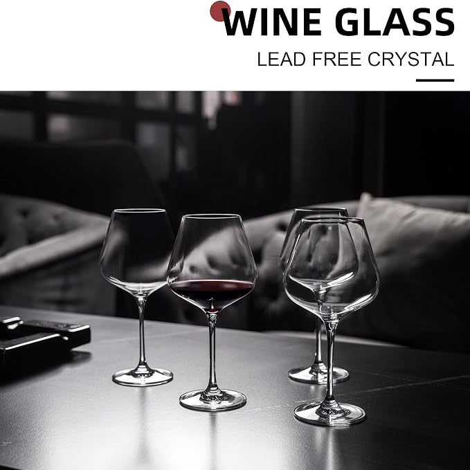 coccot Red Wine Glasses Set of 4, Hand Blown Italian Style Crystal Burgundy Wine Glasses, Lead-Free Premium Clear Glass [23 oz/650ml，4 Pack ] - Image 2