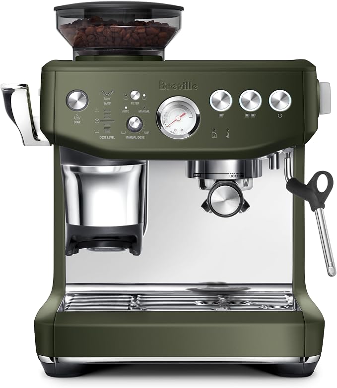 Breville BES876OLT Barista Express Impress, Olive Tapenade | Craft café-quality lattes and cappuccinos at home with this semi-automatic espresso machine with built-in grinder by Unknown