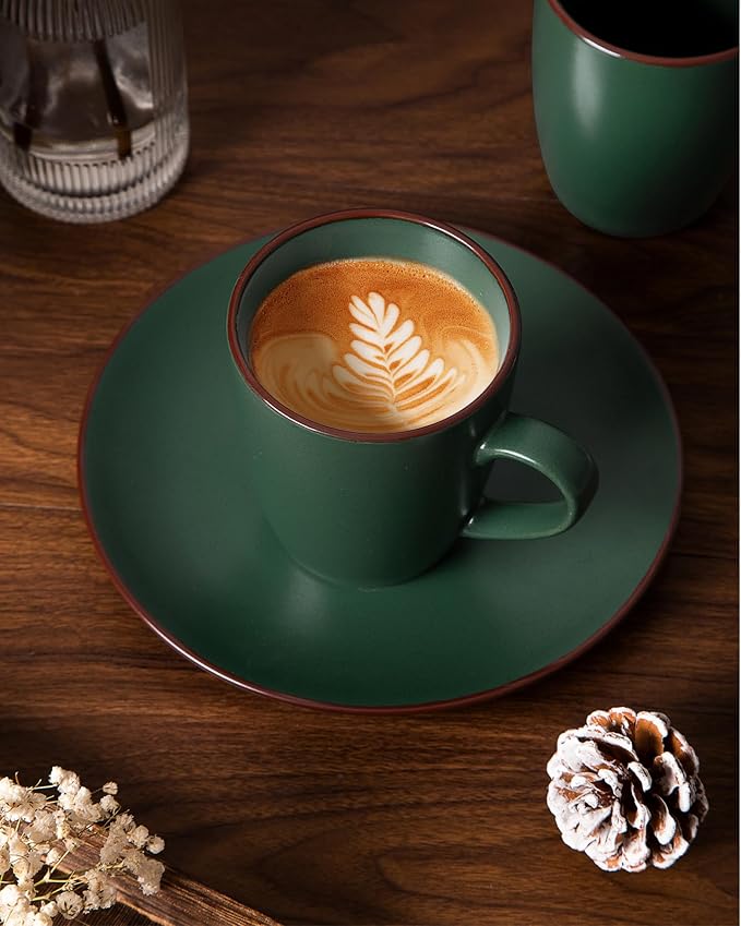 famiware Venus Coffee Mugs for 8, 13 oz Mug Set, Dringking Cup with Handle for Coffee, Tea, Cocoa, Milk, Dark Green - Image 6