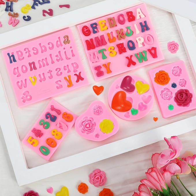 MUYIYAMEI Letter Silicone Mold Alphabet Number Molds Rose Heart Shape Cake Mould for Gummy Baking Candy Making Chocolate Molds Sugar for DIY Crafts Candy Desserts Cupcake Decoration - Image 3