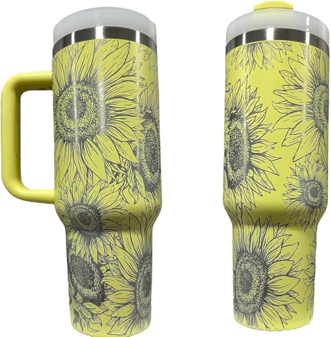 Tumbler, 40oz Tumbler, Western Tumbler, Engraved Cup with Handle, Cute Coffee Mug, 40oz Coffee Mug (Yellow(14)-Sunflowe(E))