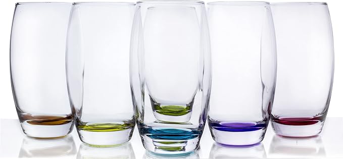 Red Co. Large 16 oz Multicolored Drinking Glass Set of 6 for Water, Beverage, Cocktail, Mixed Drinks - Image 6