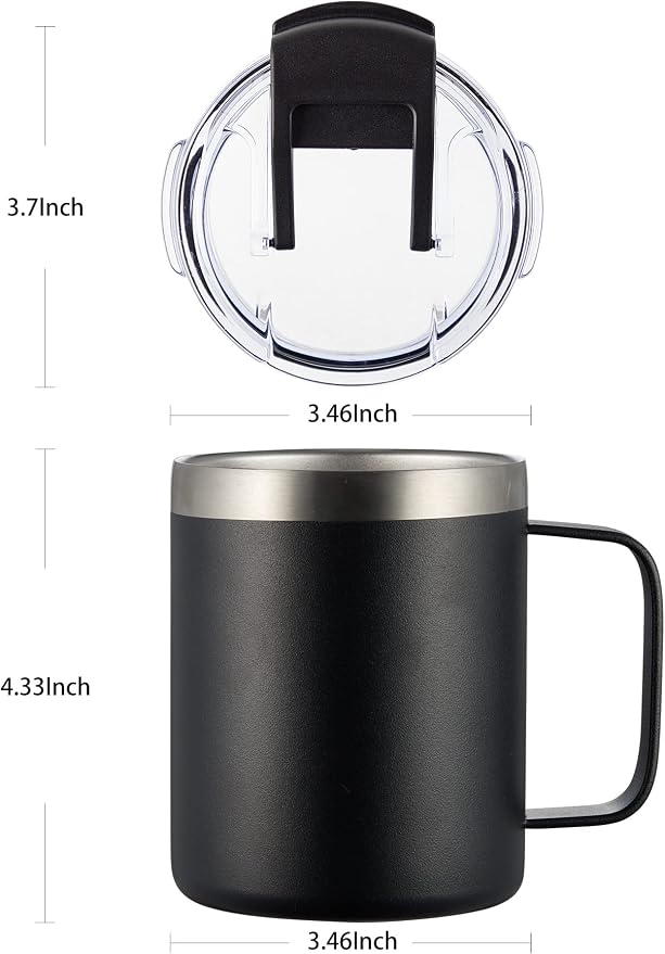 12oz Insulated Travel Coffee Mug with Handle, Plum | Stainless Steel Coffee Tumbler with Lid, Double Wall Vacuum Thermal Cup for Camping - Image 5
