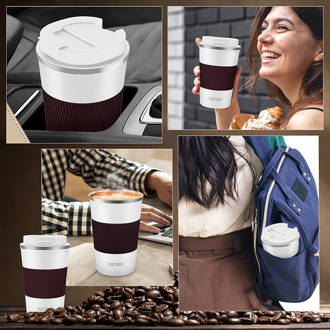 KETIEE Travel Coffee Mug 12oz: Reusable Insulated Coffee Cup with Leakproof Lid, Travel Tumbler, Vacuum Stainless Steel Coffee Mug to Go for Hot/Iced Coffee Tea Water (White) - Image 6