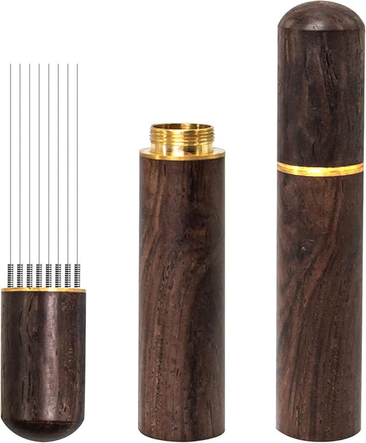 Espresso Coffee Stirrer 8 Needles 0.4mm Espresso Distribution Tools, Natural Wood Handle and Stand by Zolunu