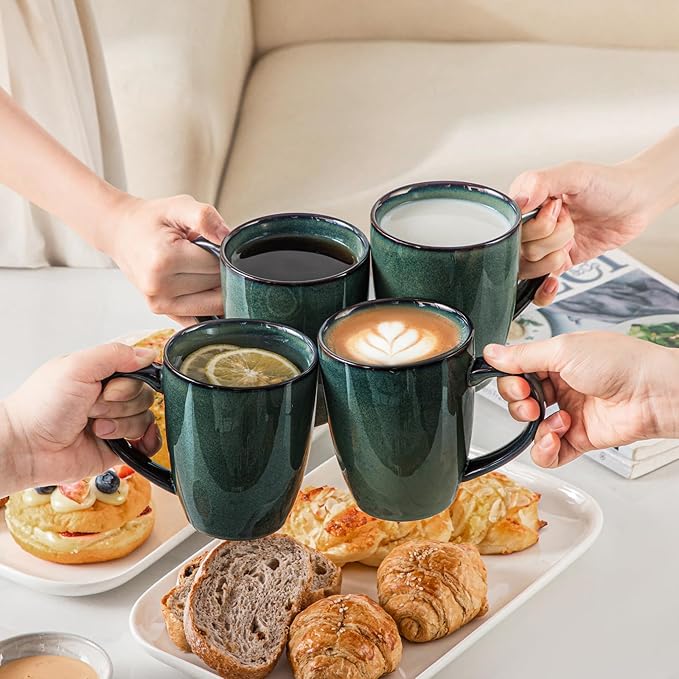 vancasso STARRY Ceramic Coffee Mug Set of 6, 16 Oz Tea Cups with Handle for Latte, Tea, Cappuccino, Milk, Cocoa, Microwave&Dishwasher Safe, Green - Image 5