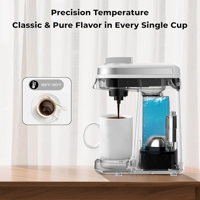 CHULUX Mini Single Serve Coffee Maker, Portable Pod Coffee Machine, White | Fast-Heating Boiler System, Single Cup Brewing, Portable Compact Design, Four-Hole Multi-Stream Needle, Adjustable Drip Tray - Image 5