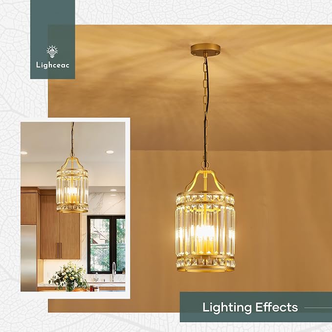 Modern Gold Pendant Island Light Fixtures for Kitchen, Luxury Elegant Crystal Small 4-Light Chandeliers for Dining Room, Industrial Cage Hanging Ceiling Lighting for Bedroom Foyer Hallway - Image 5