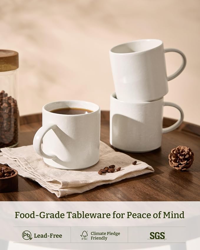 famiware Coffee Mugs Set of 4 Nebula 14oz Coffee Mugs, Ceramic Cup Set with Handle for Latte, Tea, Milk, Cappuccino, Cocoa, Matte Beige White - Image 3