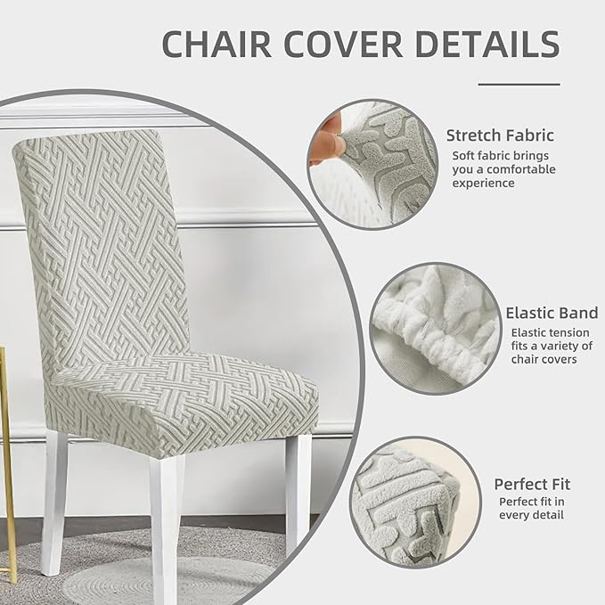 Chair Covers for Dining Chairs, Stretch Jacquard Dining Chair Silpcovers Set of 6, Cat Scratch Resistant Washable Dining Chair Covers, Removable Chair Protectors for Dining Room, Kitchen, Hotel - Image 2
