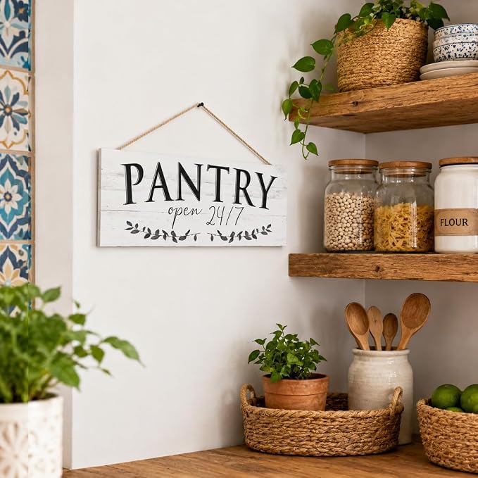 1 KINGO Rustic Pantry Signs Wall Decor: Farmhouse Kitchen Wall Art 6" x 14.5" Canvas Print Decorative Plaque Wall Hanging Open 24/7 Sign for Pantry Dining Room Home Decor - Image 7