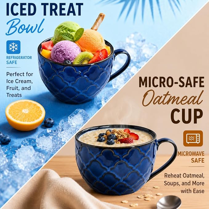 24 oz Large Coffee Mug, Ceramic Coffee Mugs with Handles, Soup Bowl, Blue | Big Coffee Mug for Hot Chocolate, Cappuccino, Soup, Oatmeal, Ramen, Microwave & Dishwasher Safe, Coffee Cups Large Soup Bowl - Image 5