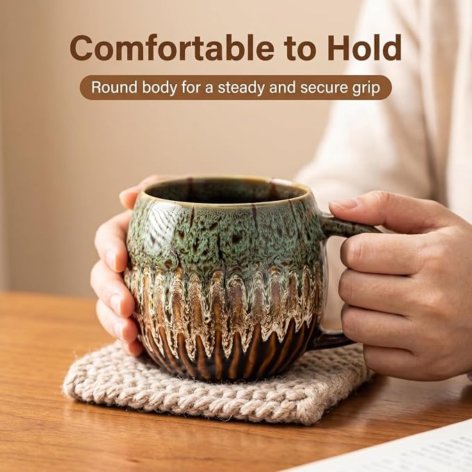 Large Ceramic Coffee Mug - 13oz Tea Cup, Green, Set of 4 | Large Tea Mug, Microwave Safe, Dishwasher Safe - Image 3