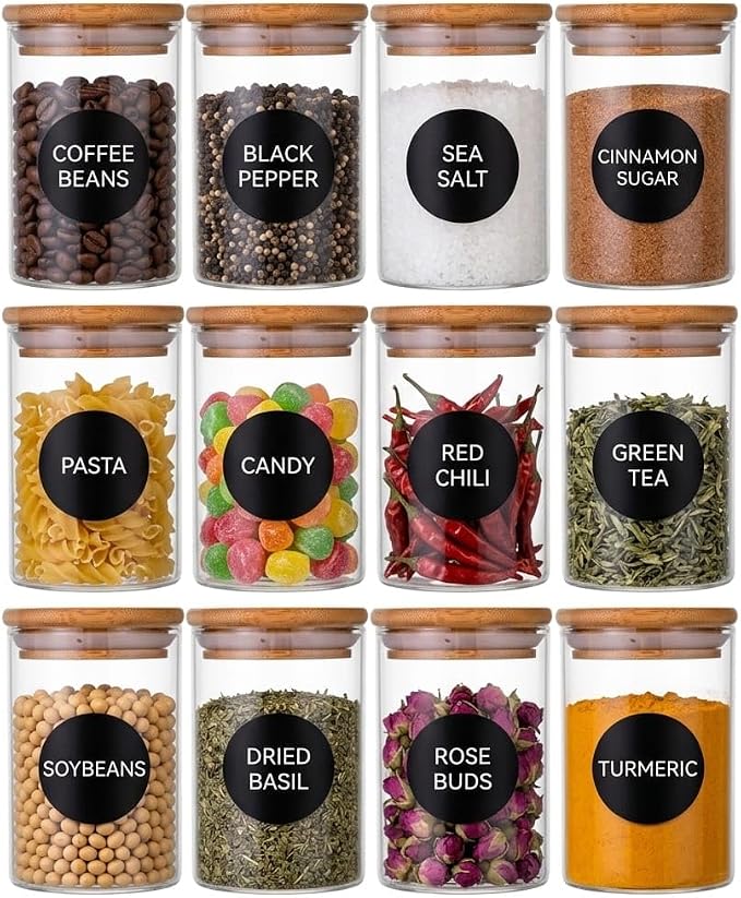 Glass Spice Jars 12 Pack with Bamboo Lids and Labels, Glass Jars, 8.5 oz Airtight Glass Jars for Spices, Herbs, Salt, Pepper, Coffee & Tea, Clear Kitchen Pantry Storage - Image 8