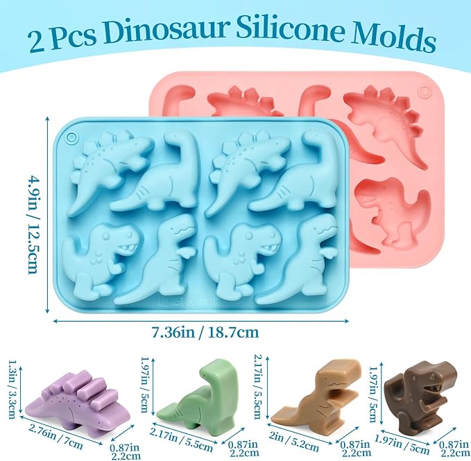 Dinosaur Silicone Mold, 2-Pack Dinosaur Chocolate Molds 16 Cavity | 3D Cute Dinosaurs Animal Candy Molds for Ice Cubes, Jelly, Pudding, Cake Decorations, Cookies, Soaps, Birthday Party - Image 3