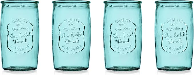 Glaver's Highball Glasses Set of 4 – 20oz Artistic Ice-Cold Pretty Blue – Vintage Glassware with Embossed Logo – Beverage Drinking Glasses for Water, Juice, Cocktails. Hand Wash. - Image 8