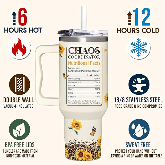 Administrative Professional Day Gifts - Thank you Gift for Boss lady, Assistant, Secretary - Chaos Gifts For Women - Admin Professionals Day Gift - Tumbler 40oz With Handle