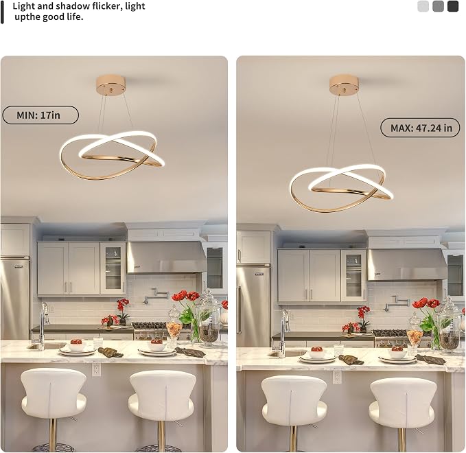 Modern LED Chandelier for Dining Room Pendant Light Fixture 40W,Gold | 5CCT/2700K-5000K,Dimmable,Bedroom,Living Room,Dining Room,Kitchen,Kids Nursery,Home Office - Image 5