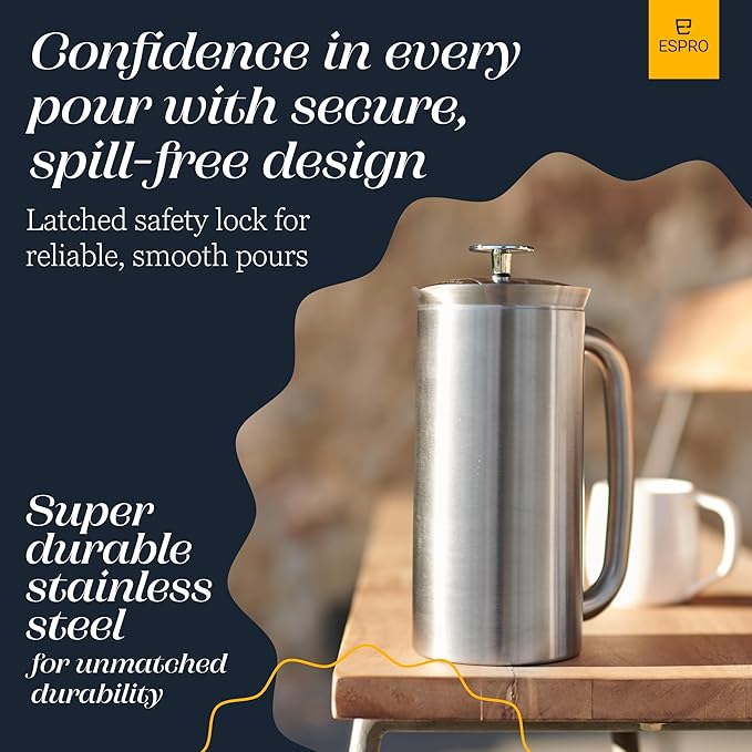 ESPRO P7 French Press Stainless Steel 304 – Patented Double Walled Micro-Filter Insulated French Press Coffee Maker, Grit-Free Brew - Heat Resistant BPA Free Coffee Maker (18oz)