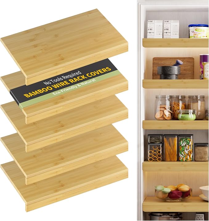 Wire Shelf Covers, Bamboo Wire Rack Covers for Pantry, Closet，Kitchen (5pcs, 28" W x 16" D, Natural) by ClimbHope