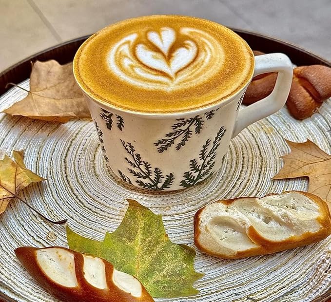 Handmade Ceramic Coffee Mug with Handle for Tea Latte,12 oz. Microwave Dishwasher Cup, Art Gifts Green Plant Leaf Mug, Cup for Coffee, Tea & Hot Chocolate, Cypress Leaves - Image 2