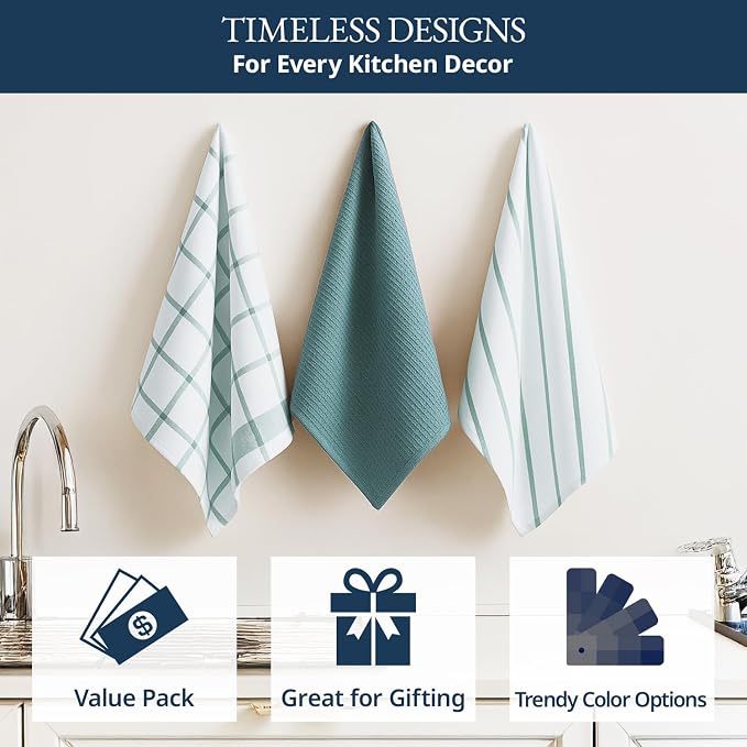 LANE LINEN Kitchen Towels & Dishcloths Set of 12-100% Cotton, Quick-Drying 18” x 28” Absorbent Dish & Tea Towels, Soft Hand Towels for Kitchen - Aqua - Image 4