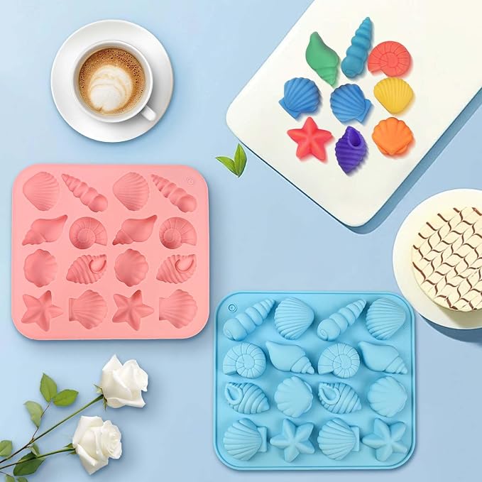Seashell Chocolate Molds, 2 Pack Ocean Themed Silicone Baking Molds | Non-Stick Shell, Starfish, Conch Candy Mold for Cake Decoration, DIY Crafts, Snacks, Party Treats, Beach-Themed Decora - Image 3