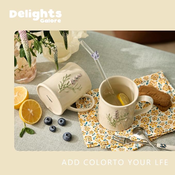 Artisanal Handcrafted Ceramic Mug with Sage Botanical Design - 10oz Off-White Stoneware Coffee Cup, Elegant Purple Sage Pattern, Dishwasher Safe, Comfort Grip Handle for Daily Use-2pack - Image 2