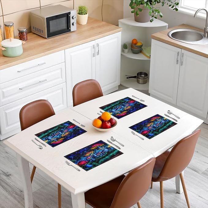 Feelyou Colorful Mushroom Table Place Mats 18"x12" Botanical Theme Placemats Set of 4 Wild Mushroom Stuff Placemat for Kitchen Dining Table Decor Indoor Outdoor Mushroom Decor Table Place Mats Astral - Image 3