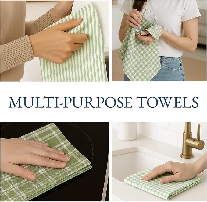 LANE LINEN Cotton Kitchen Towels Set, 4-Pack – Absorbent, Quick-Drying Dish Towels, 18" x 28" - Sage Green - Image 9