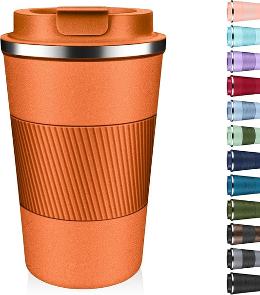 Insulated Coffee Tumbler 12 oz, Stainless Steel Coffee Mug with Lids, Travel Coffee Mug Leak Proof, Double Wall Vacuum Insulated Reusable Coffee Cup, Keep Drinks Hot and Cold (Orange, 12 Ounces) by Unknown